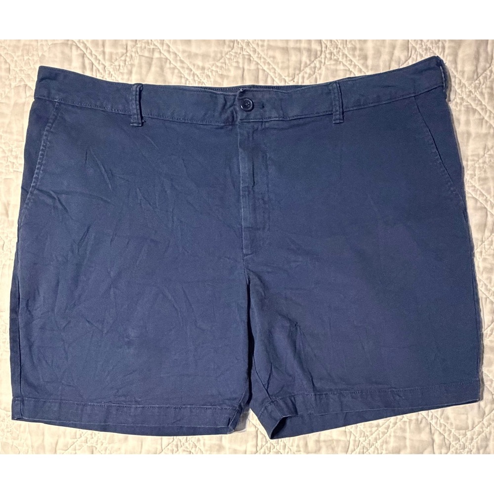IZOD Saltwater Chino Shorts Mens 42 Blue Stretch Flat Front Cotton 7 Inseam